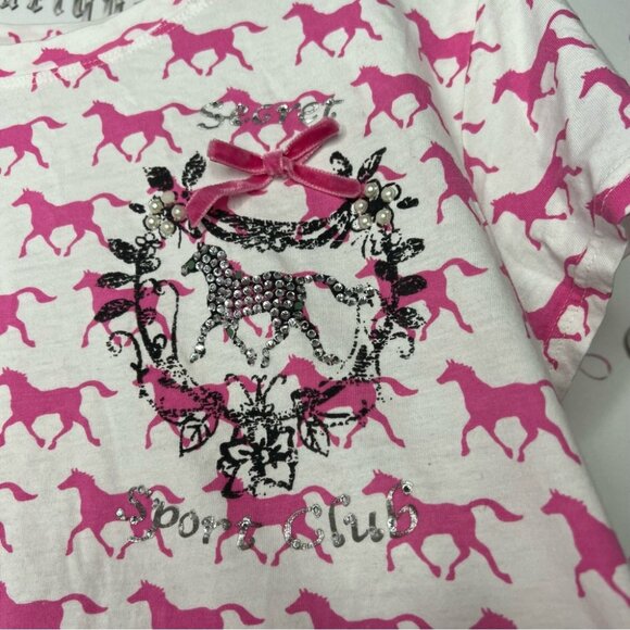 Victoria secret tshirt sport club horses racing bow ribbon π pearls rhinestone - Picture 2 of 9